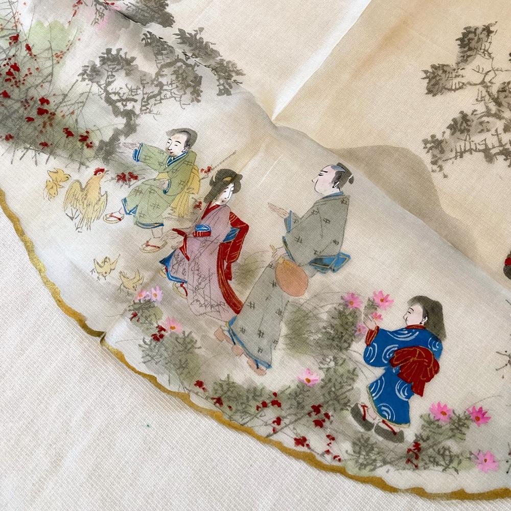 Vintage Set of Traditional Japanese Hand Painted Silks for fans 1 Large 9 Small - Picture 8 of 16